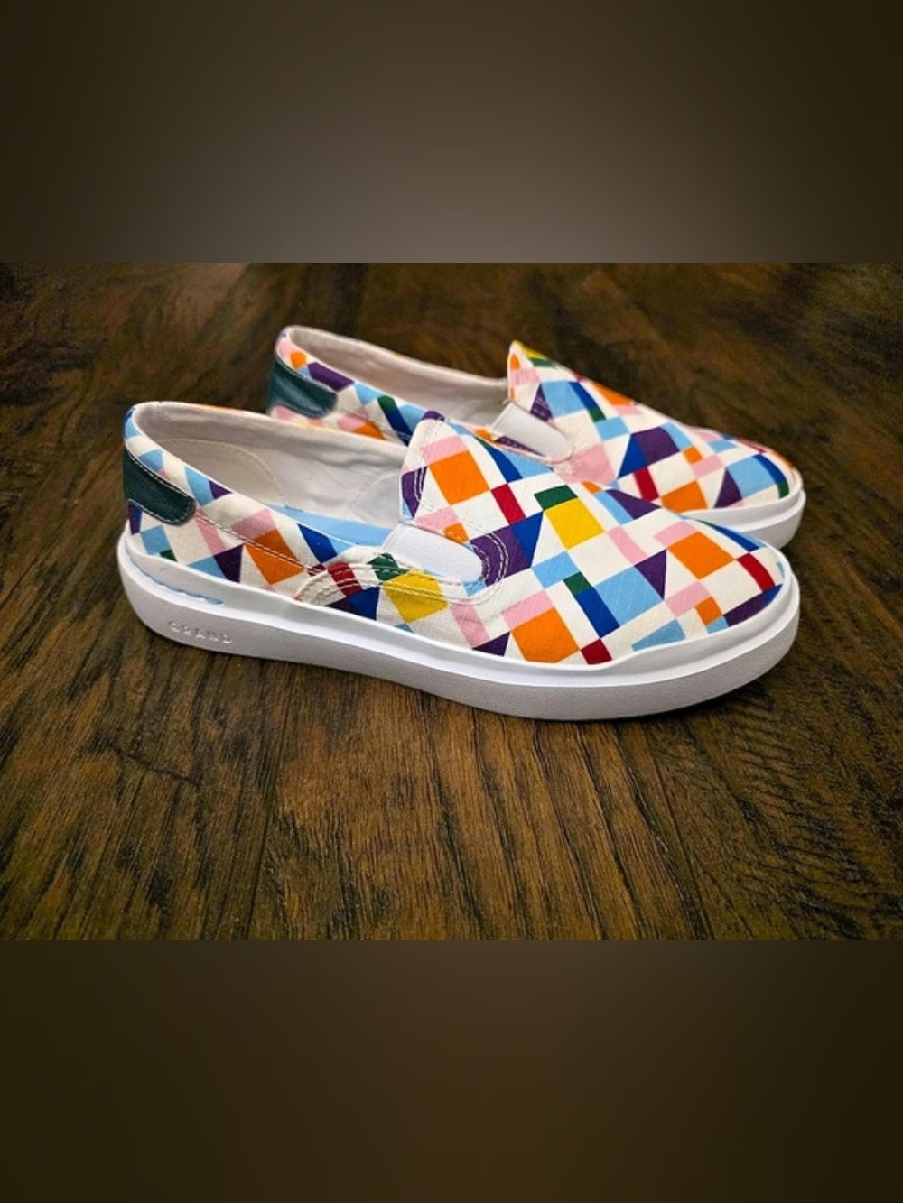 Cole Haan Geometric Slip-On Sneakers in White & Multicolor